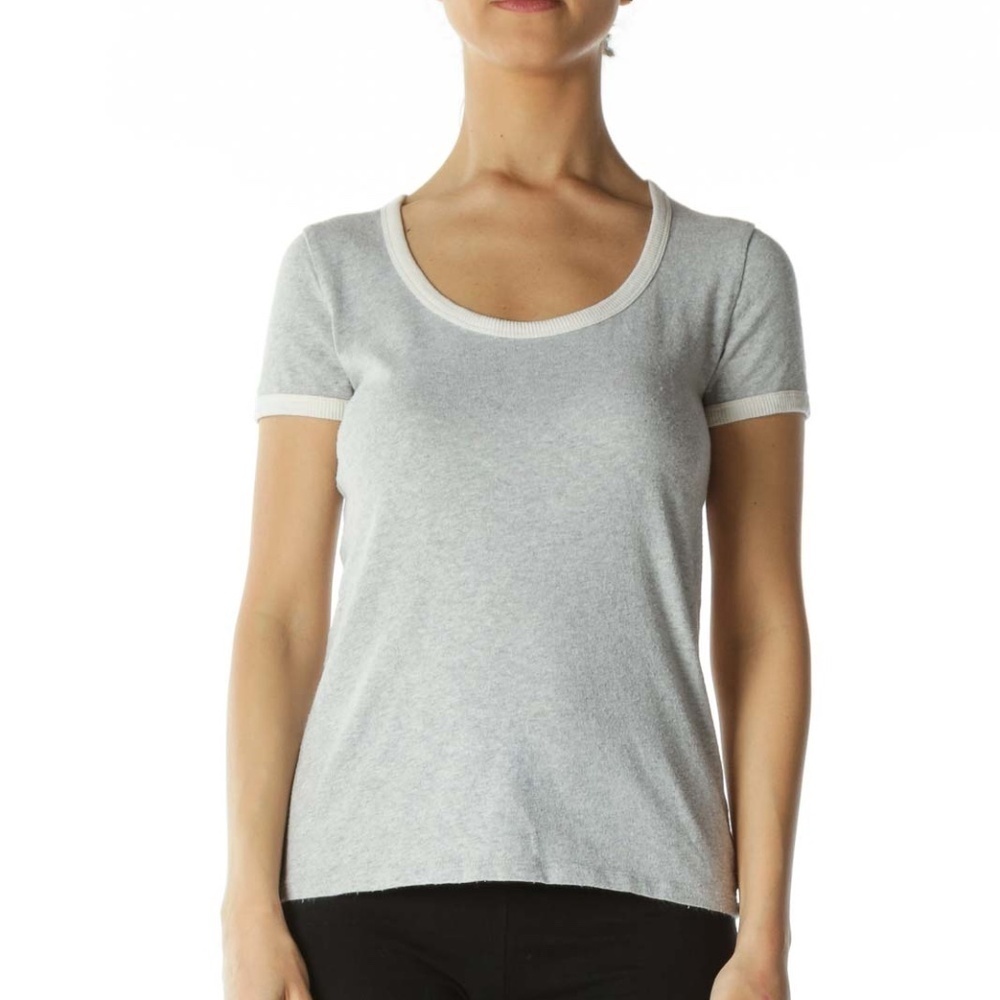 Madewell Gray Scoop-Neck Tee with White Neck and Sleeve Bands - Picture 4 of 4